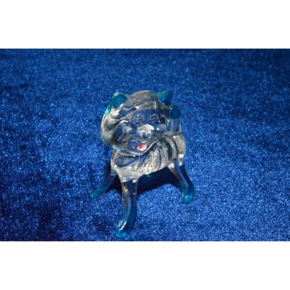 Vintage Plastic Cat Figure Miniature Lucite Clear Blue Acrylic Trinket Hong Kong - Picture 1 of 10